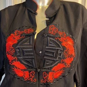 Dragon Silk Jacket or Top black with brilliant red lining & Dragon/ Asian motif